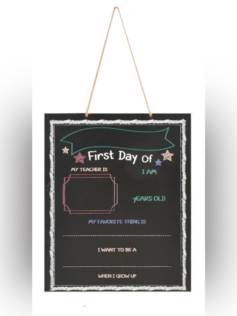 First Day Of Chalkboard Sign - Black with Pastel Accents 10x12 Inches